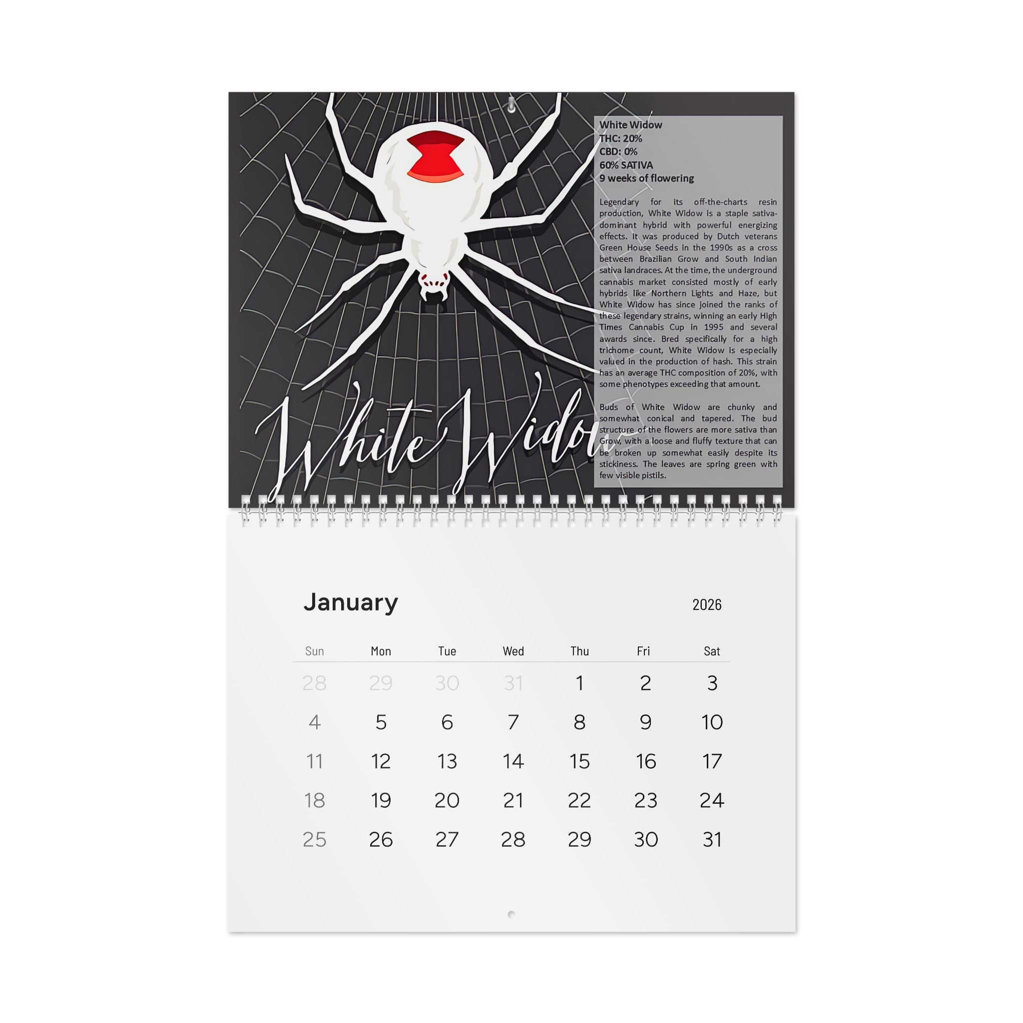 Cannabis Strain Calendar — 12-Month Wall Calendar with Premium Artwork